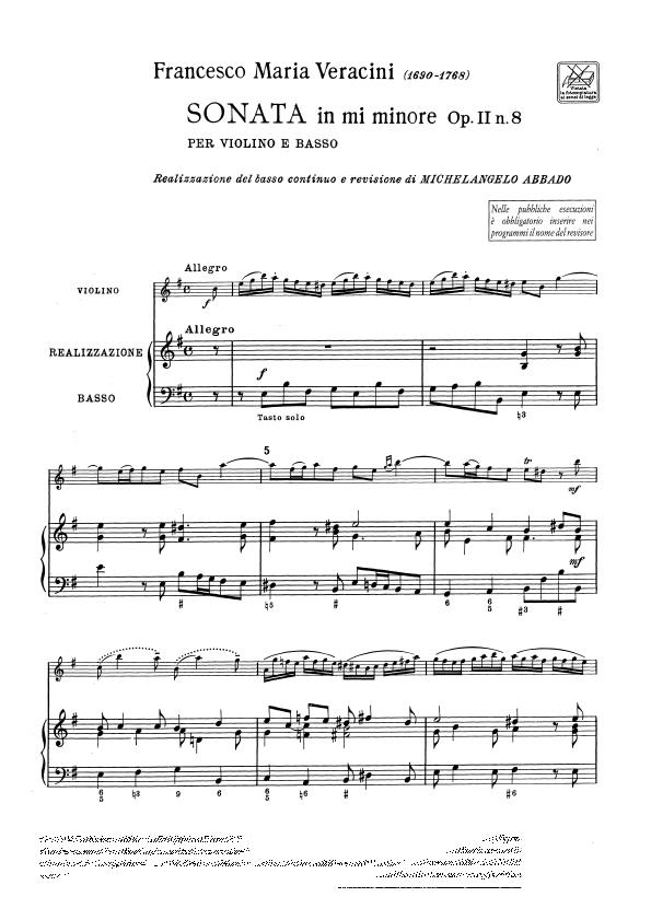 Sonate Per Violino E Basso Op. Ii: N.8 In Mi Min. - housle a klavír